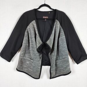 Dana Buchman Soft Drape Front Open Cardigan Jacket Black Gray Pockets Plus 16W